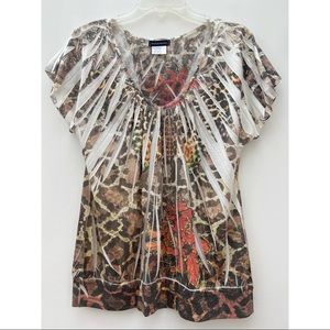Boston Proper Butterfly Floral Leopard Animal Accordion Print Short Sleeve Top